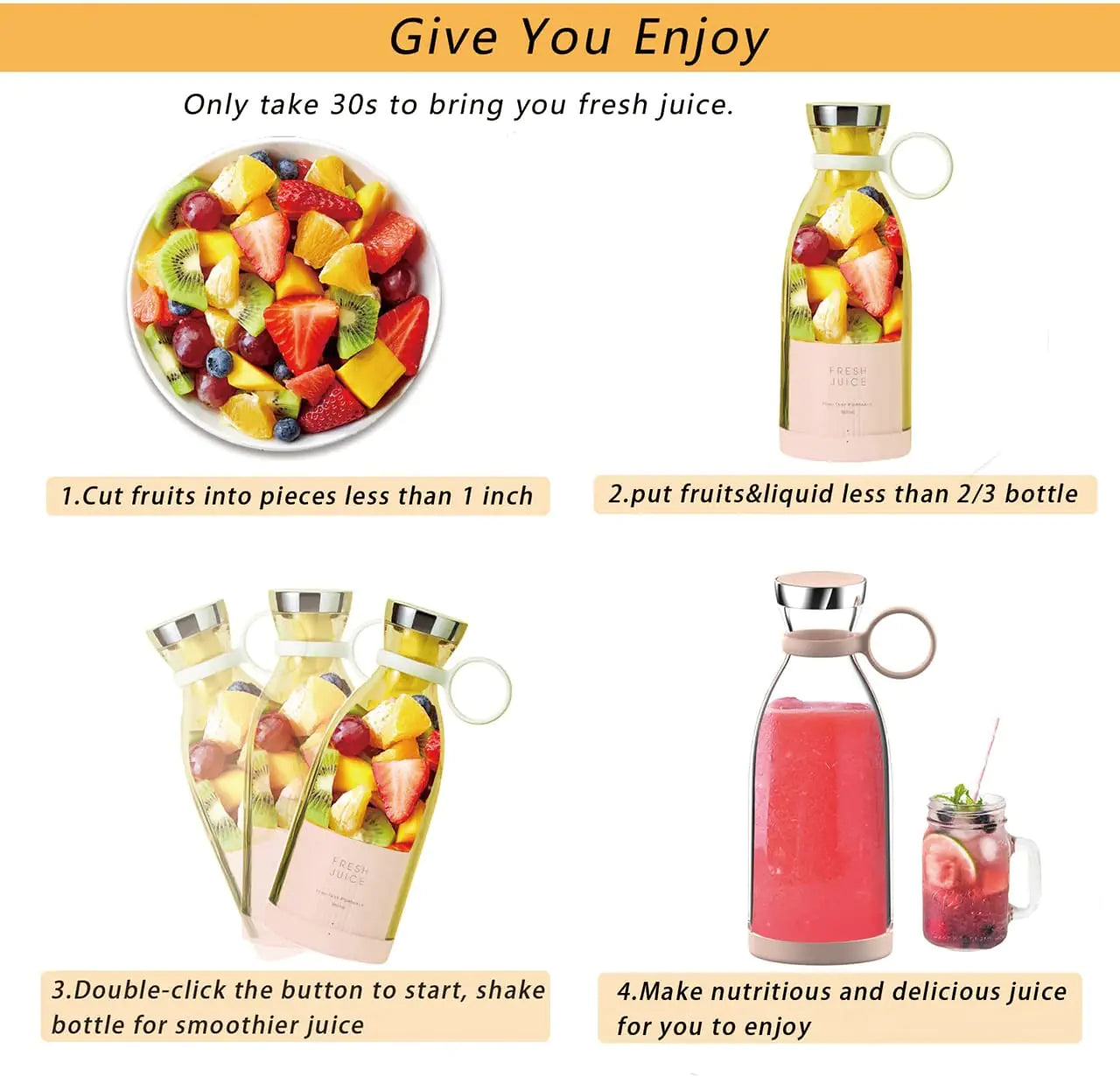 Bloom Aura™ Portable Blender Bottle/Magnetic Charger